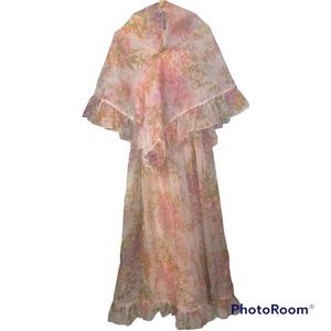 Vintage 1970s Chiffon Neck Wrapped Long Dress with Stole size XS